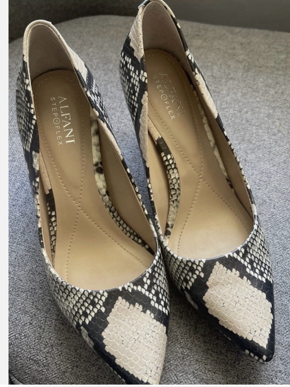 Alfani Snake-Print Pointed Toe Pumps - Black & Cream